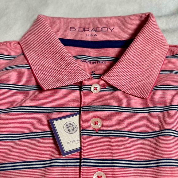 NWT B. Draddy Perez Golf Polo in Bandana Pink and Blue Stripe, Size Small - Picture 4 of 10